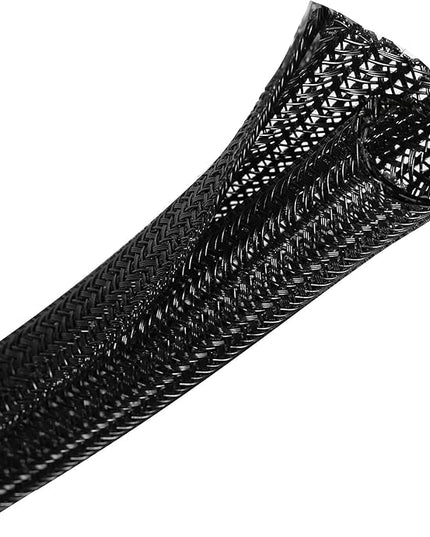 CrocSee 25ft - 1/2 inch Braided Cable Management Sleeve Cord Protector - Self-Wrapping Split Wire Loom for TV/Computer/Home Theater/Engine Bay - Black