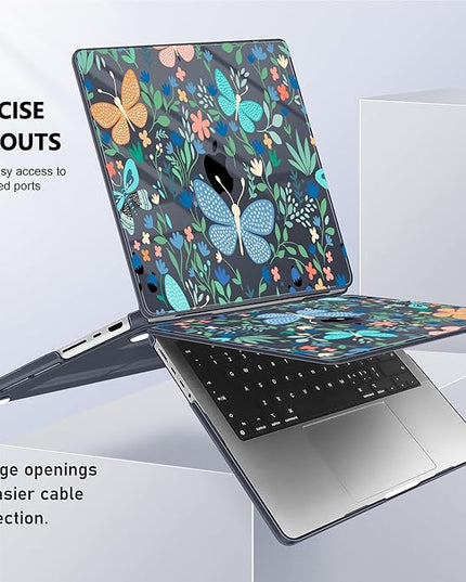 May Chen Case for MacBook Pro 14 inch, A2442 A2779 A2918 A2992 A3401 A3185 A3112 A3434, M1 M2 M3 M4 M5 Chip (2021-2025 Release), Plastic Hard Shell Case with Keyboard Cover, Butterflies & Flowers