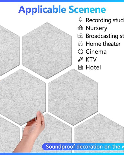 18 Pack Hexagon Acoustic Panels, 12" X 10" X 0.4" High Density Sound Absorbing Panels Soundproof Wall Panels for Home Sound Proof Insulation Beveled Edge Studio Treatment Tiles (Gray)