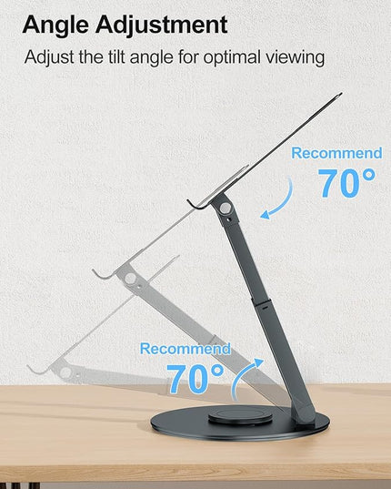tounee Telescopic Laptop Stand for Desk with 360° Swivel Base, Sit to Stand, Height Adjustable, Portable Riser Holder for Good Posture, Compatible with MacBook Pro, All Laptops 10-17"-Gray