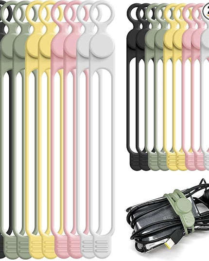 Nearockle Silicone Cable Ties Cord Organizer for Cable Management, 20PCS 4.2" and 7.1" Reusable Cable Organizer Electronic Accessories for Home, Office, Kitchen, School, Travel (5 Colors)