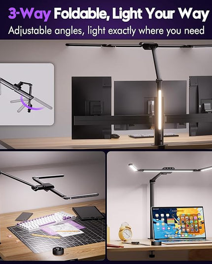 Quntis 32.5" Architect Desk Lamps for Office Home Dorm - Eye Care 3 Light Bar 1100LM Bright, Ambient Backlight, Radar Sensor, Remote Control, 2H Timer, Workbench Drafting Reading Video Conference Task