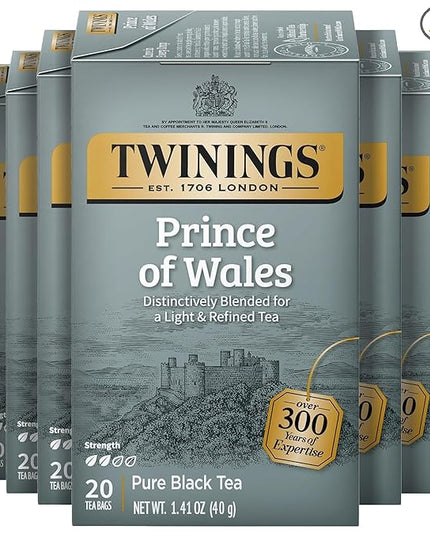 Twinings Prince of Wales Black Tea Individually Wrapped Bags, 20 Count (Pack of 6), Velvety Smooth & Mild, Caffeinated, Enjoy Hot or Iced, 120 Teabags