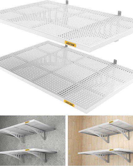 2-Pack 2x3ft Adjustable Garage Wall Shelving 560lbs Load Capacity Heavy Duty Wall Mounted Storage Shelf Metal Floating Shelves for Garage(White)
