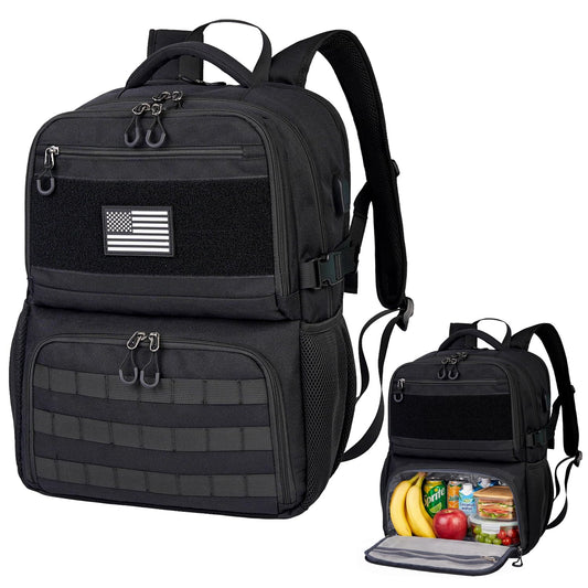 CROCOD Tactical Insulated Lunch Backpack Fit 17" Laptop, Work Bag with Cooler Compartment for Men & Women, Water Resistant College Computer Bag for Travel Business Hiking