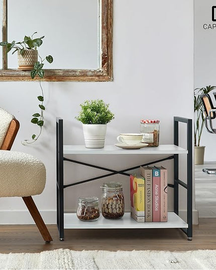 CAPHAUS 3 Tier Small Bookshelf, 24 Inch Width Free Standing Shelf, Bookcase Shelf Storage Organizer, Industrial Book Shelves for Home Office, Living Room, White Shelves & Metal Frame