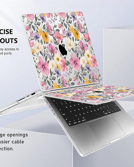 May Chen Case for MacBook Pro 14 inch, A2442 A2779 A2918 A2992 A3401 A3185 A3112 A3434, M1 M2 M3 M4 M5 Chip (2021-2025 Release), Plastic Hard Shell Case with Keyboard Cover, Elegant Flowers P817
