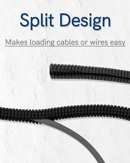 30ft - 1/4 inch (AD10) Flame Retardant Split Wire Loom Tubing - Sleeves for Electric Cables, Flexible Wire Covers Cord Protectors - Black