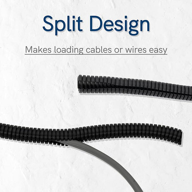 15ft - 1/4 inch (AD10) Flame Retardant Split Wire Loom Tubing - Sleeves for Electric Cables, Flexible Wire Covers Cord Protectors - Black