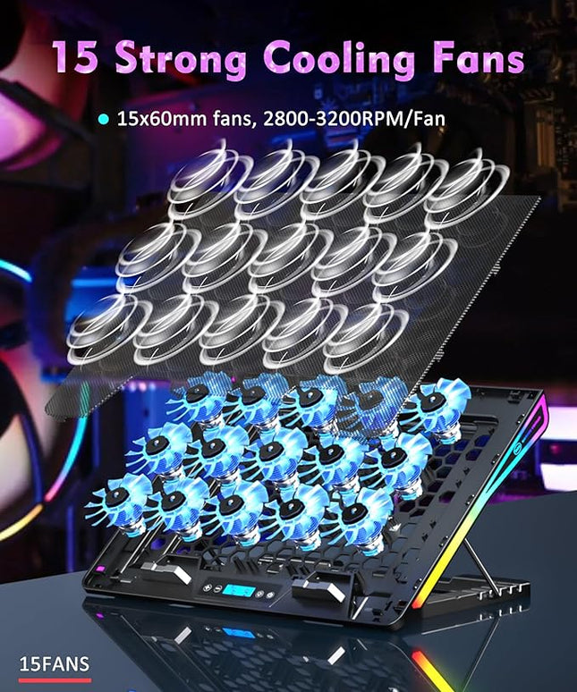 AICHESON Laptop Cooling Pad, 15 Powerful Cooling Fans, Gaming Laptop Cooler with RGB Lights for 15-17.3 inch PC Computers