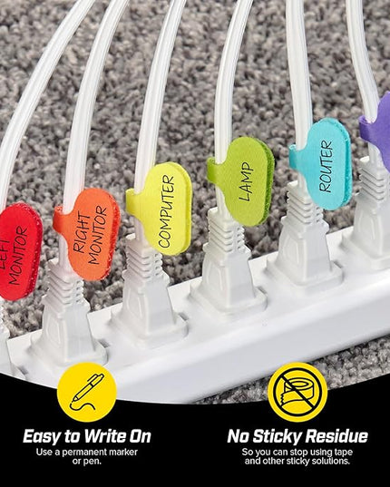 Wrap-It Storage - Cable Labels - Oval, Multi-Color (36 Pack) - Write-On Wire Tags for Cord Identification with Power Strips Behind Desks and TVs