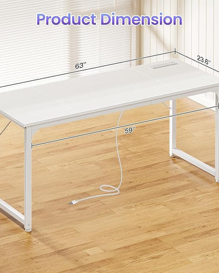 PRAISUN 63 X 24 Inch Office Computer Desk with Power Outlets and USB-C Port, Larger and Longer Gaming Desk, for Home Office, Study, Writing Work from Home Table, Metal Frame, Rustic Brown