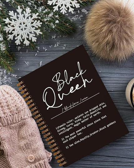 QUICQOD Black Queen Definition Notebooks,Journaling Notebook Gifts for Women Black Teacher Friend,Inspirational Positive Hardcover Spiral Notebook 5.5x8.3