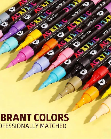 WINSONS 120 Colors Acrylic Paint Markers Dual Tip Dual Colors Brush Tip Pens for Rock Painting Supplies, Canvas, Wood, Calligraphy, Metal, Glass, DIY Crafts Art Supplies Kit (120 Colors - Dual Colors)