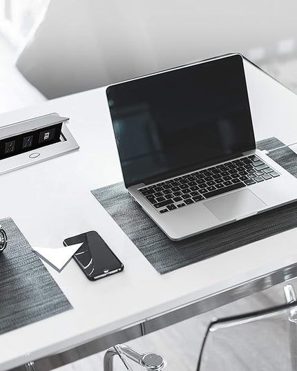 UL Approval Power Strip, Hidden Pop Up Outlet Table Connection Box, Desktop Socket with 2 Outlets & 2 USB Charging Ports for Conference Room Countertop (Silver)