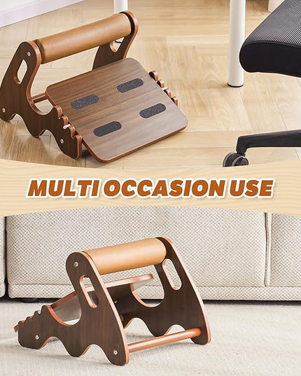 Foot Rest for Under Desk at Work- Adjustable Rocking Foot Stool with 3 Height Positions and Soft Crossbar, Ergonomic Wooden Footrest with Anti-Slip Surface for Home, Office