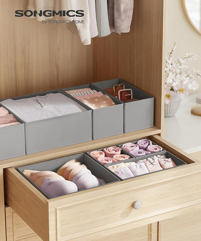 SONGMICS Drawer Organizers, Dresser Divider Organizers, Set of 18, Foldable Fabric Storage Boxes for Socks, Underwear, Bras, Ties, Scarves, Dove Gray URDZ006G05