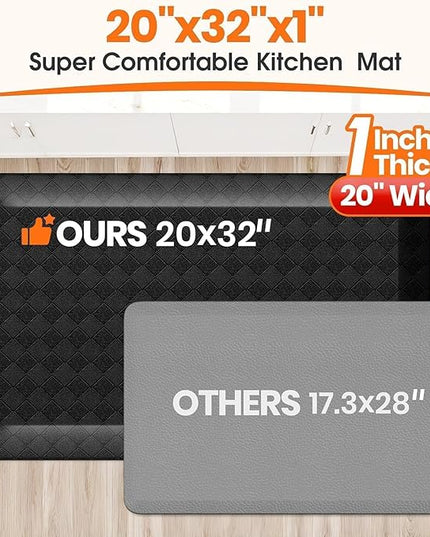 StepRite 1” Thick Kitchen Mats for Floor, Anti Fatigue Kitchen Rugs, Non-Slip,Heavy Duty Waterproof Kitchen Rug, Standing Desk Mat, Gifts for Friends, Family, Home, Kitchen, Office (32" x 20", Black)