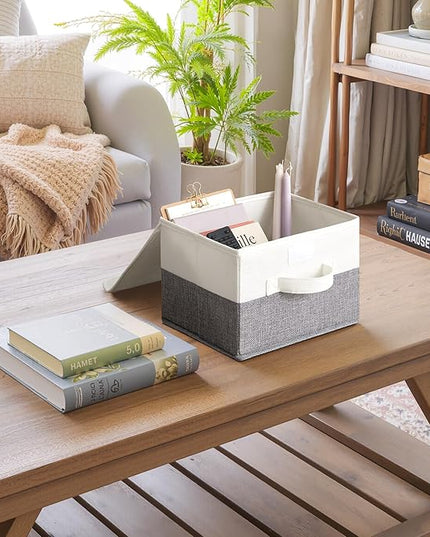 GRANNY SAYS Small Storage Bins with Lids, Small Storage Boxes, Shelf Baskets for Shelf, Collapsible Storage Bins for Living Room, Bedroom, 10x8x7 Inch, White/Gray, 2-Pack