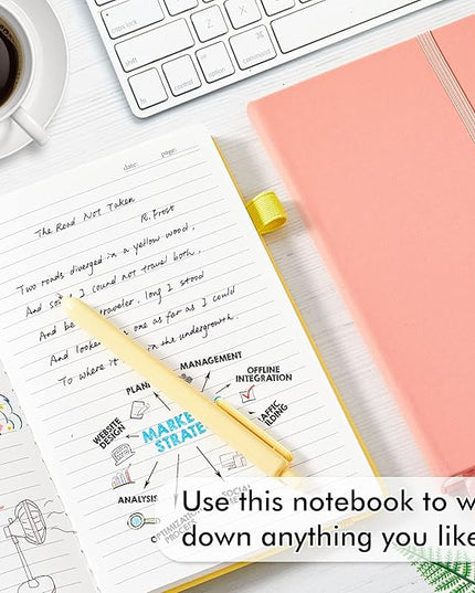 feela 3 Pack Hardcover Notebook For Women, Classic Ruled Lined Journal Set School Business Supplies, with 3 Black Pens, 120 GSM, 5.1”x8.3”, A5, Pastel Colors, Light Yellow, Light Pink, Pale Orange