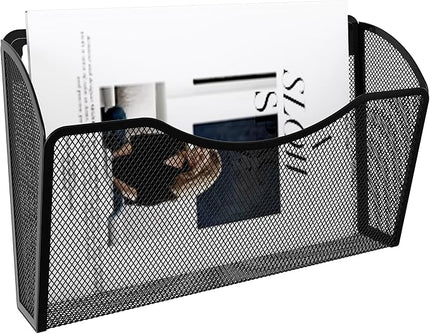 EasyPAG Single Pocket Wall File Organizer, Mesh Hanging File Folder Organizer for Letter/A4 Size Folders Wall Mounted Vertical Mail Holder for Paperwork, Office, Home, School, Black
