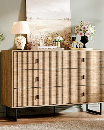 Chrangmay Modern Chest of Drawers with 6 Drawers,Deep Drawers,Clothes Organizer,Large Storage Cabinet for Living Room, Bedroom,Hallway,with Anti-Tipping Device,Wood