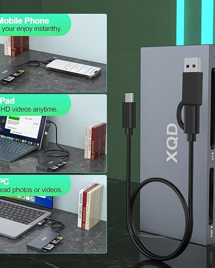 USB 3.0 Multi 8 in 1 USB C/USB A XQD Card Reader for Sony G M Series/Lexar 2933x/1400x Mark XQD/CF/XD/MS/SD/TF,10Gbps Type C Memory Card Adapter for Windows/Mac OS/Linux/Android
