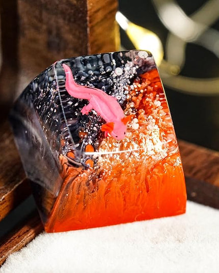 Pink Axolotl Red Black Coral Artisan Keycap R1 SA Profile Custom Keycaps 1U ESC Handmade Resin Gaming Animals Key Cap Cherry MX Switch Compatible Mechanical Keyboard Axolotl Lover Gift
