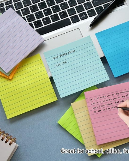 9 Pads Lined Sticky Notes 4x4 in Post, 9 Multi Colors Super Sticking Power Memo Pads, Strong Adhesive, 4x4 Sticky Notes Large Eeay for Office, School, Home Use