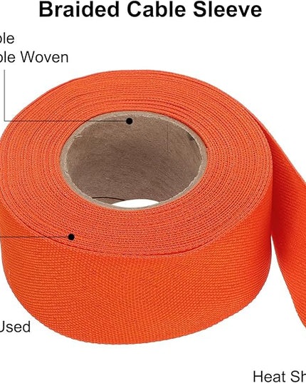 MECCANIXITY Braided Cable Sleeves Heat Shrinkable Fabric Sleeving, 1 3/8" 26ft Orange 2:1 Ratio Heat Shrinkable Cord Protector for Harness Cable, Network Cable Protection, Cable Management
