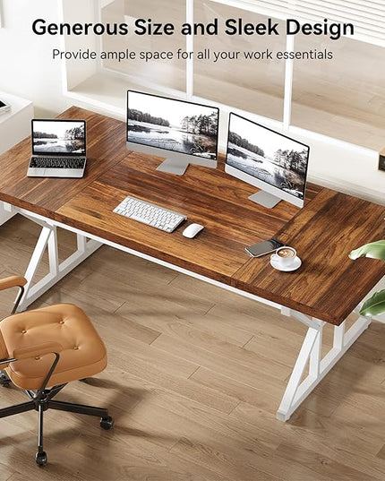 LITTLE TREE 70.8-Inch Large Executive Desk, Modern Computer Office Desk, Wooden Writing Desk Study Table for Home Office