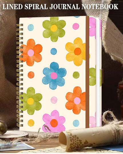 Spiral Journal Notebook for Women, Hardcover A5 College Ruled Notebook, 120 Pages, Thick Paper, Cute Lined Journal for School, Office & Work, 6 x 8.4 in(Cute Colorful Flower)