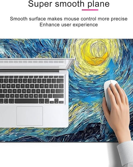 Black Cat XL Mouse Pad 31.5 x 11.8 Inch Gaming Mousepad Diatomite Large Keyboard Mouse Pad for Home and Office Desk Accessories with Night Sky Swirl Cat Silhouette Artwork