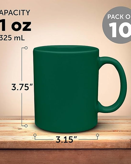 DISCOUNT PROMOS Ceramic Coffee Mugs 11 oz. Set of 10, Bulk Pack - Coffee cup set, Iced coffee cup, Gaming mug - Green