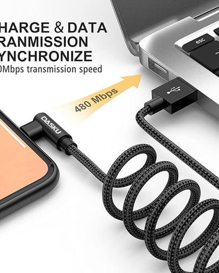 2Pack 90 Degree iPhone Charging Cord 6Ft Right Angle Nylon Braided Mfi Certified Gaming Charger Cable Compatible with iPhone 14 13 12 11 Pro Max XS XR X 8 7 6 5 Plus iPad（Black）