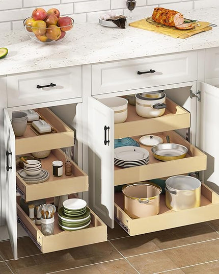 WelFurGeer 3-Tier Pull Out Cabinet Organizer with Soft Close, Heavy-Duty Slide Out Drawers for Cabinets, Pull Out Drawers for Cabinets, Bottom Mount Shelves for Kitchen, Pantry, Bathroom