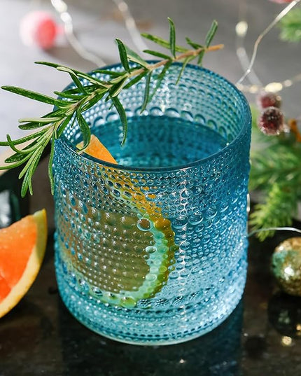 Kate Aspen Hobnail Beaded Drinking Glasses Vintage Glassware Set | Cocktail Glass Set, Juice Glass, Water Cups | Makes A Great Hostess Gift, Gift for Newlyweds (Aqua Blue)