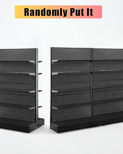 Eastern Tree Pegboard Display Stand, 4x6.5 Feet Gondola Retail Shelving Wall Display for Convenient Grocery Office Supply or Retail Stores, Standing Peg Board Display Rack with 30 Hooks, No 4 Shelves