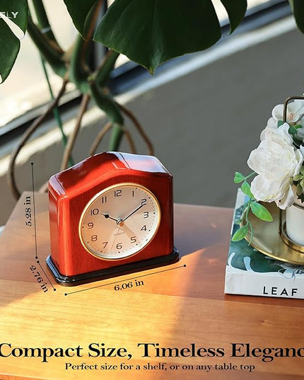 AYRELY® Mantel Clock, Handcrafted Solid Wood Desk Clock with Silent Movement, Piano-Gloss Finish, Elegant Table Clock for Fireplace, Bedroom, Office & Gifts