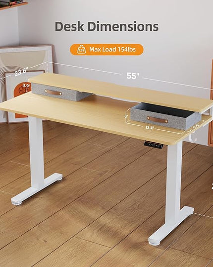 Seang Electric Standing Desk with 2 Drawers, Adjustable Standing Desk with Storage Shelf, Height Adjustable Stand up Desk for Home Office with 3 Presets & 2 Hooks,55 Inch, Natural