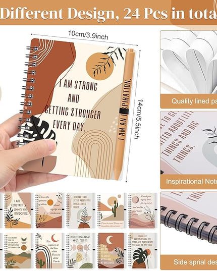 Kosiz 48 Pcs/24 Set Positive Affirmation Gifts Gratitude Spiral Notebooks with Pens Motivational Encouragement Notepads Daily Affirmations Journal for Women Valentine Galentine Gifts (Boho)