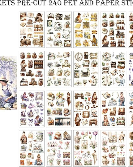 Auguro Scrapbook Reading Stickers 20 Sheets 240 Pre-Cut Washi Stickers for Journaling PET Transparent Book Sticker Decorative or DIY Paper Crafts, Arts and Crafting Projects