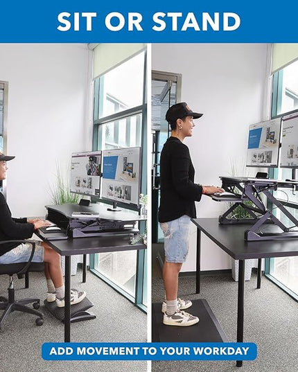 Mount-It! Standing Desk Converter Height Adjustable 47" Extra Large Wide Stand Up Desk Riser, Dual Monitor Arm Mounts, Stand Up Desk Convertor with Keyboard Tray, Fits Two Monitors up to 32"