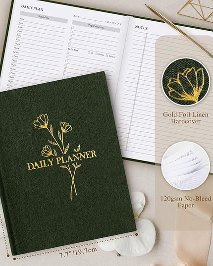 Lanpn Undated Daily Planner Hourly Schedule Notebook, 196 Pages 2 Page per Day To Do List Notebook Notepad Appointment Work Planner, Hardcover Daily Journal Organizer Book For Women 7.7" x 9.3" Green