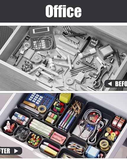 Plastic Drawer Organizers, 28 PCS Drawer Organizer Bins, Bathroom and Vanity Organizer Plastic Tray, Makeup organizer and storage for Makeup, Bedroom, Kitchen Gadgets Utensils and Office