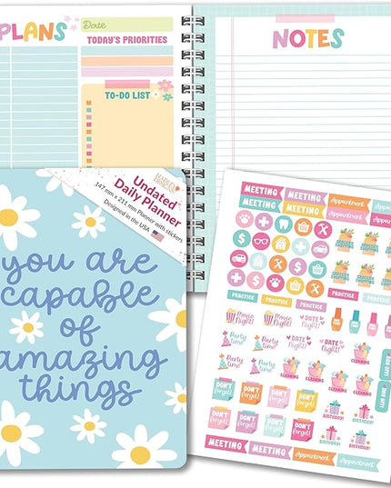 Undated Daily Planner Notebook - Undated Planner Notebooks, Daily To Do List Planners, To Do List Notebook for Work Organization, Day Schedule Planners for Kids and Adults