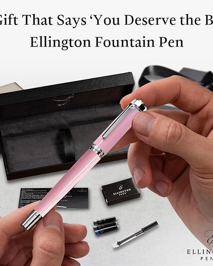 Ellington Pens Luxury Fountain Pen Set - Smooth Fine Nib - Includes 3 Ink Cartridges, Refillable Ink Converter, Gift Box - Fountain Pens For Writing, Calligraphy, Journaling, Sketching (Rosy Flair)