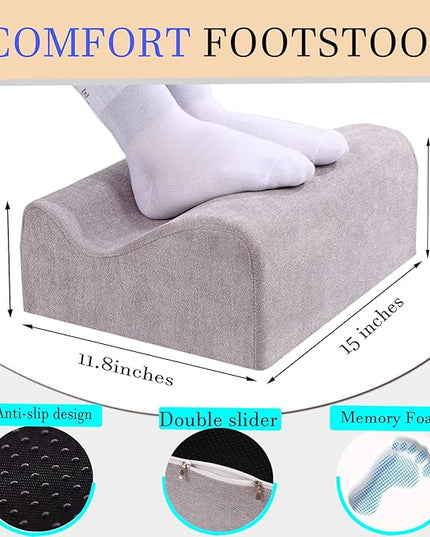 Foot Rest for Under Desk at Work, Ergonomic Under Desk Footrest with Washable Cover, Memory Foam Foot Stool for Office Chair & Gaming Chair, Back & Hip Pain Relief, Light Grey