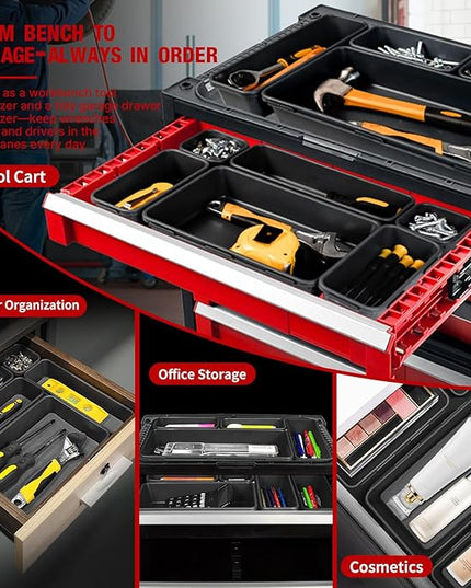 10 PCS Tool Box Drawer Organizers, Large & Medium Tool Trays for Tool Box Organization, Tool Organizers and Storage for Garage and Rolling Tool Chest