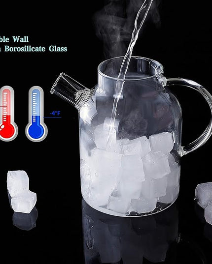 CnGlass Glass Teapot Stovetop Safe,50.7oz Clear Glass Pitcher with Removable Filter Spout for Loose Leaf and Blooming Teabag